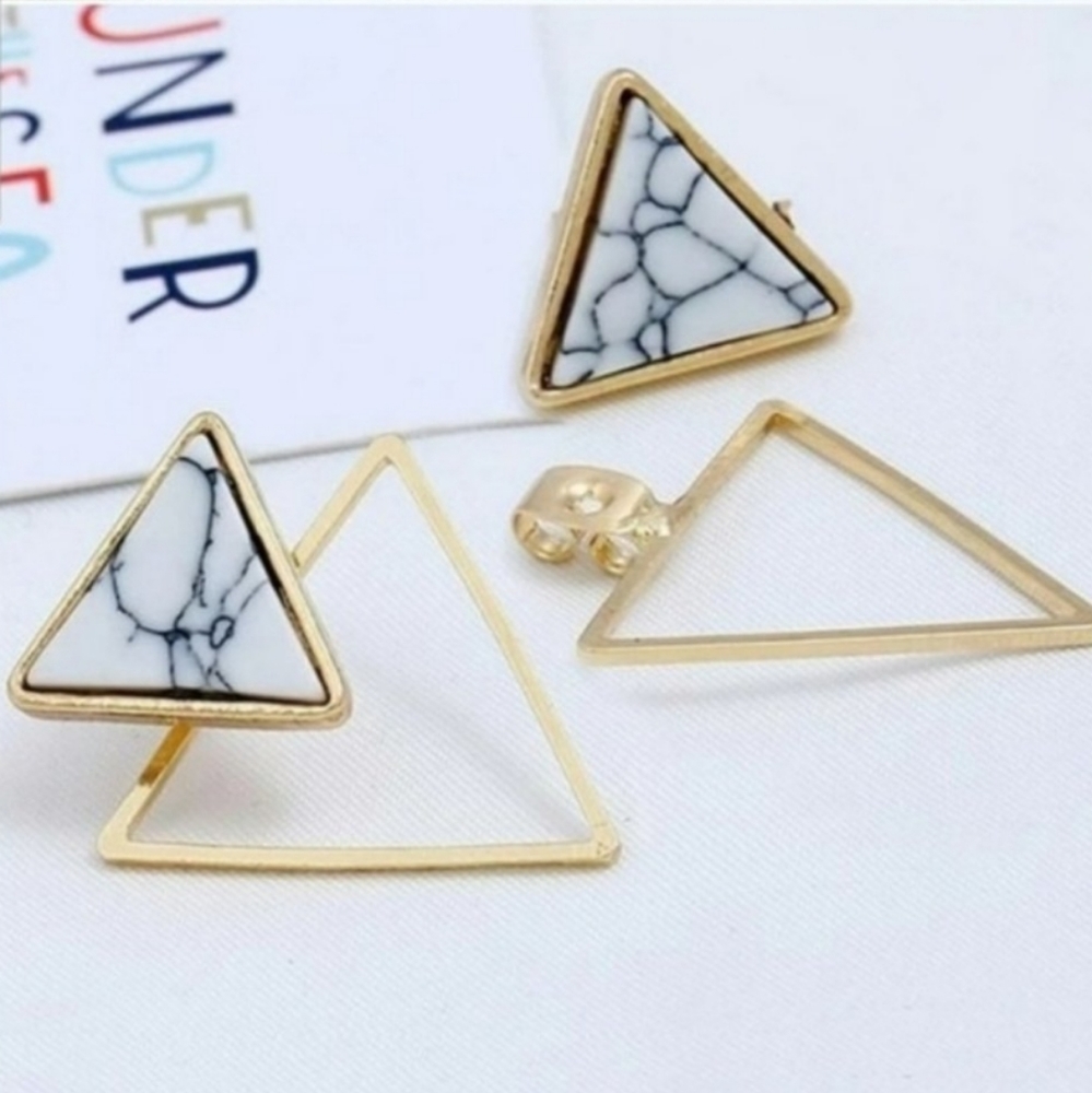 ◇Spring◇ Triangle Marble Earrings - Picture 2 of 2